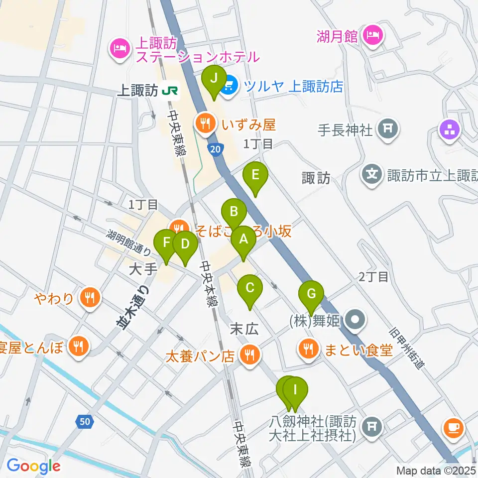 上諏訪クラブロックハーツ周辺のカフェ一覧地図