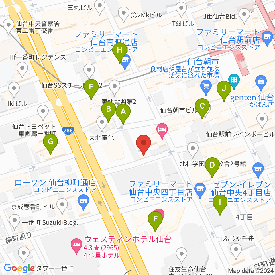 仙台中央音楽センター 音楽教室周辺のカフェ一覧地図