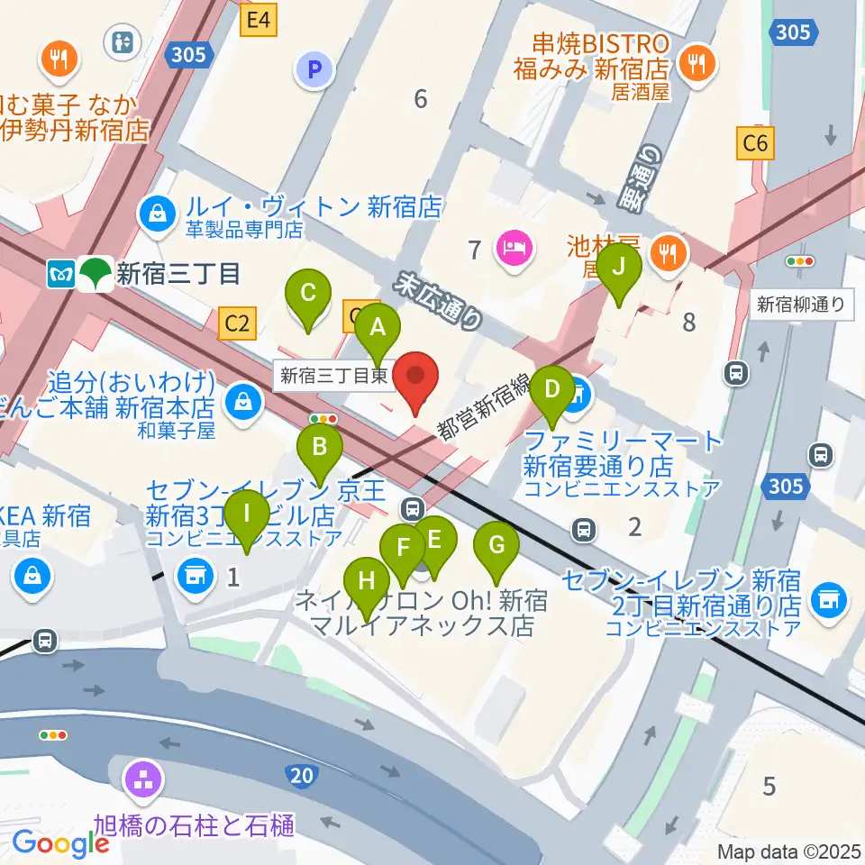 イシバシ楽器 新宿店周辺のカフェ一覧地図