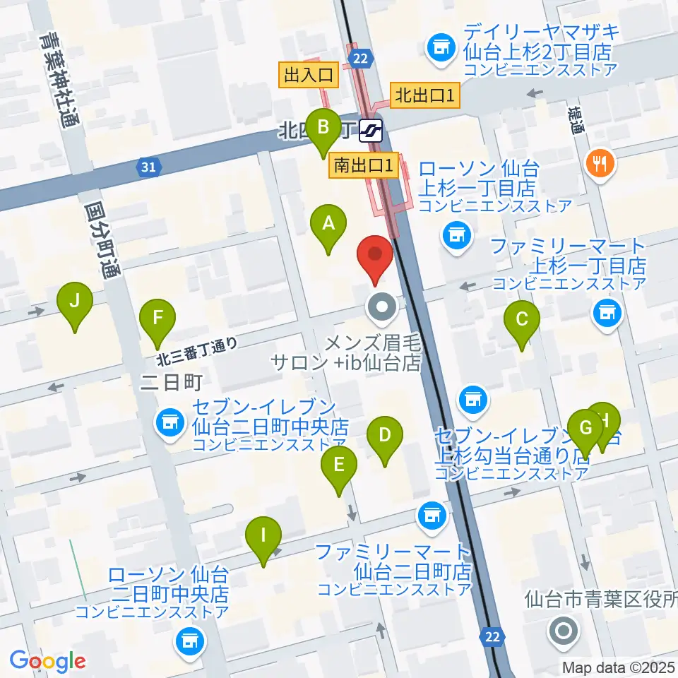 仙台ミュージックプラザ周辺のカフェ一覧地図
