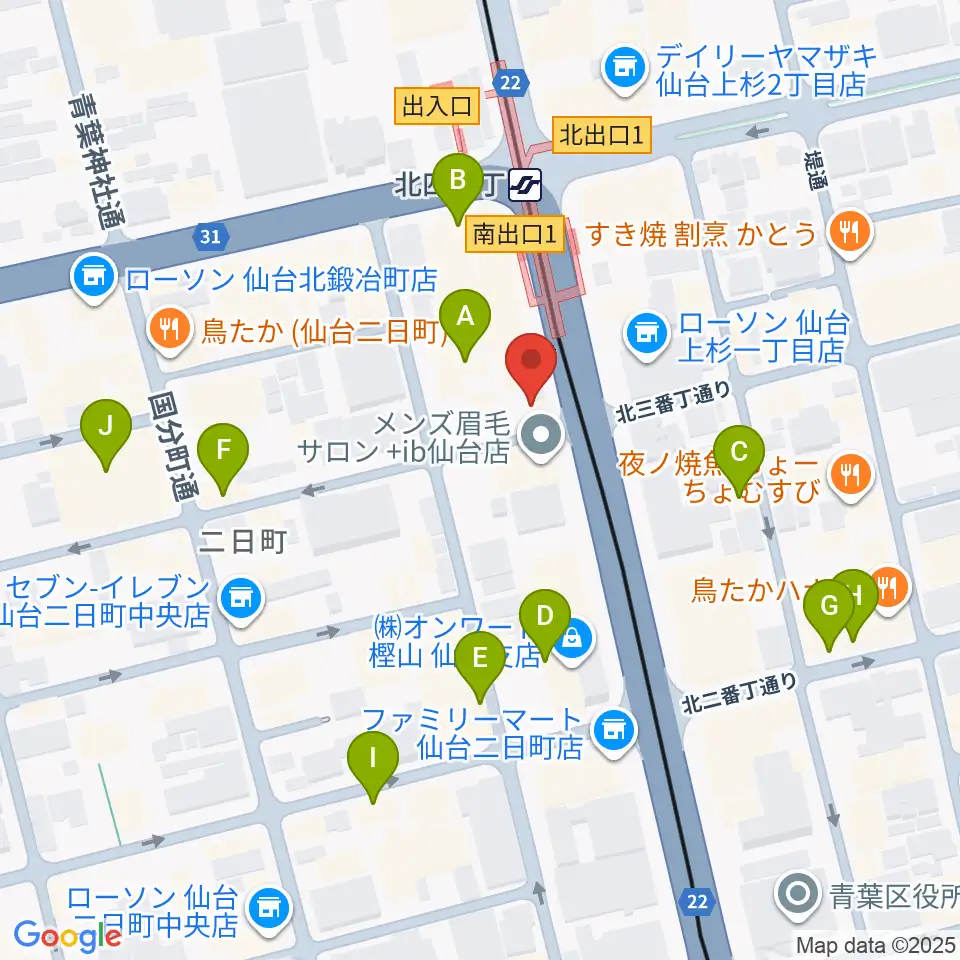 仙台ミュージックプラザ周辺のカフェ一覧地図