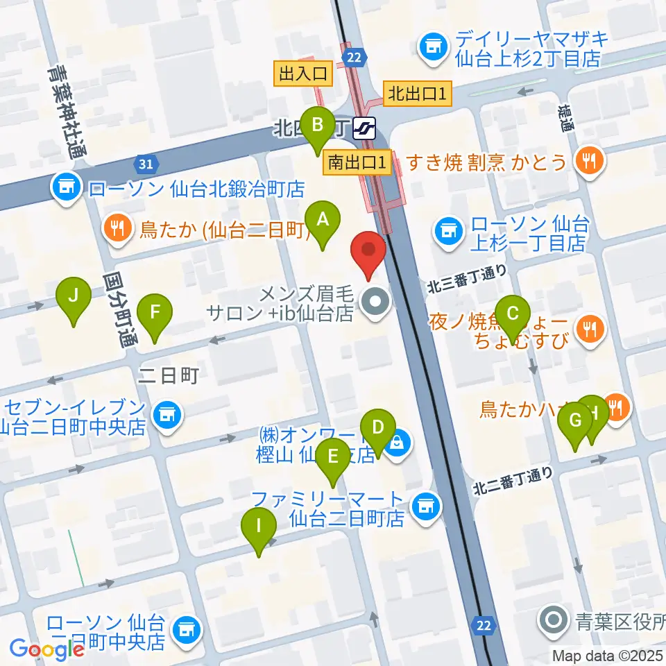 仙台ミュージックプラザ周辺のカフェ一覧地図
