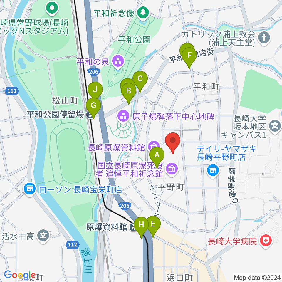 平和会館ホール周辺のカフェ一覧地図