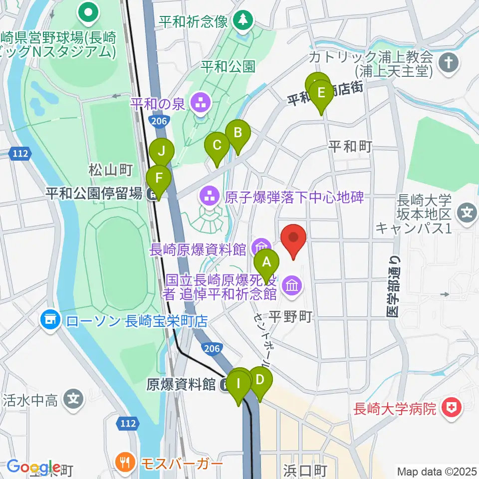 平和会館ホール周辺のカフェ一覧地図