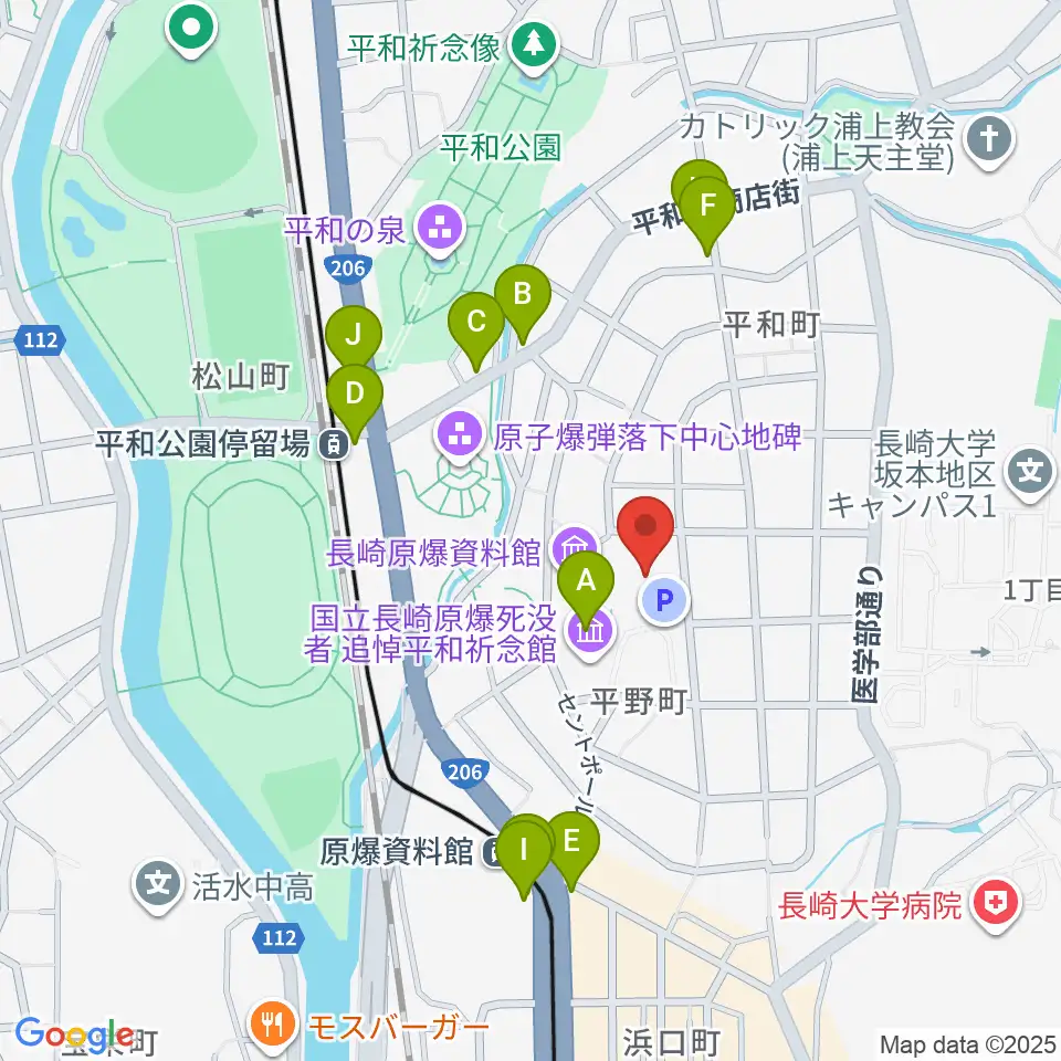 平和会館ホール周辺のカフェ一覧地図