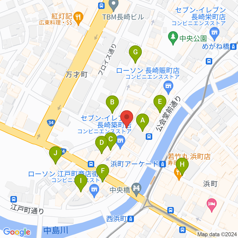 メルカつきまちホール周辺のカフェ一覧地図