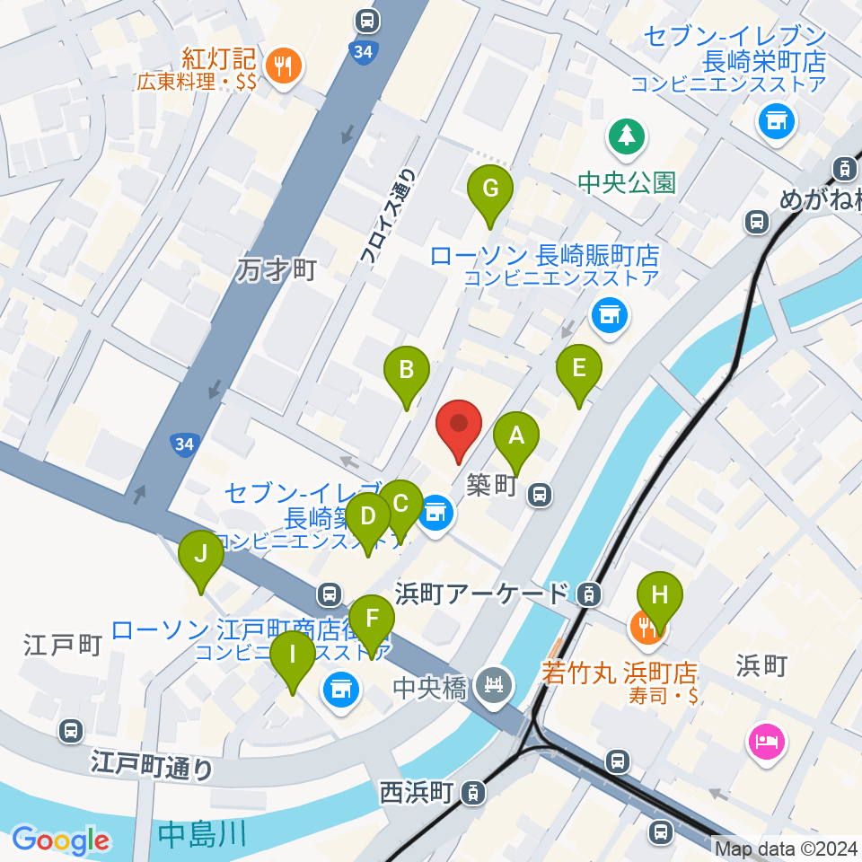 メルカつきまちホール周辺のカフェ一覧地図