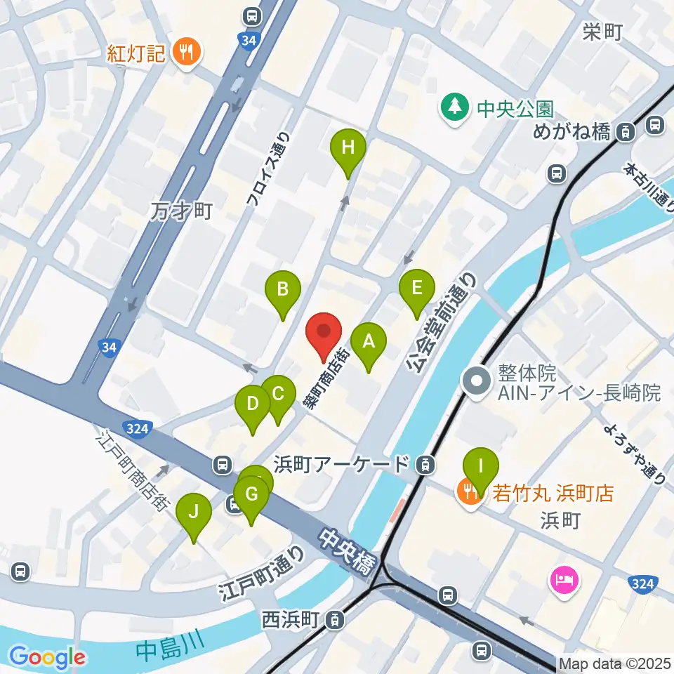 メルカつきまちホール周辺のカフェ一覧地図