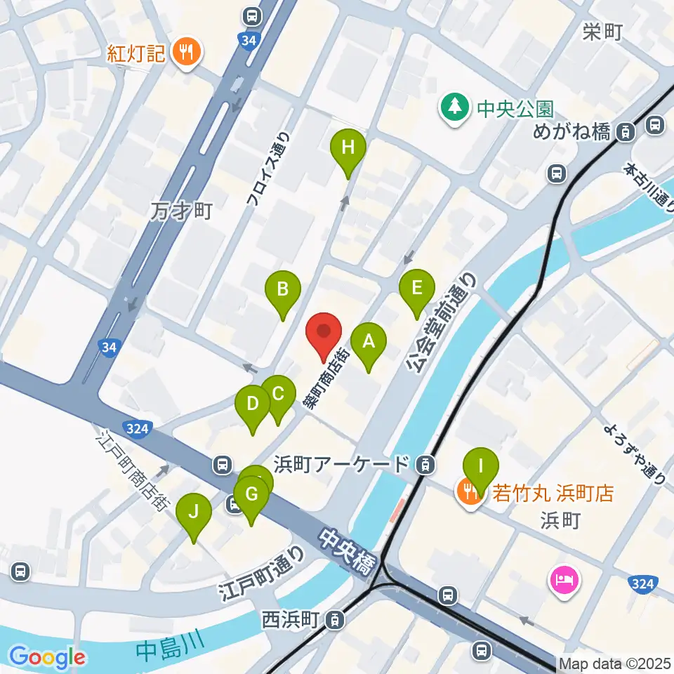 メルカつきまちホール周辺のカフェ一覧地図