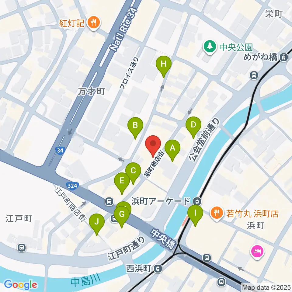 メルカつきまちホール周辺のカフェ一覧地図