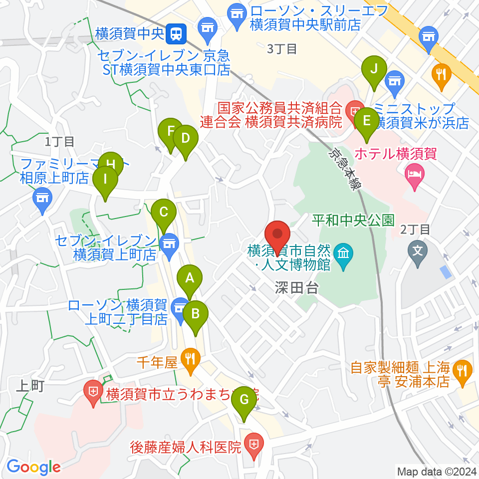 横須賀市文化会館周辺のカフェ一覧地図