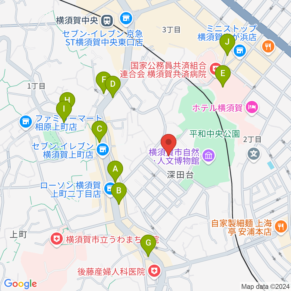 横須賀市文化会館周辺のカフェ一覧地図