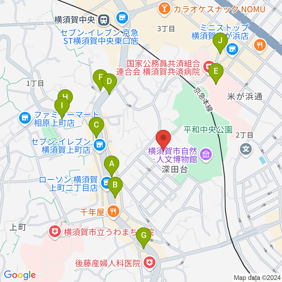 横須賀市文化会館周辺のカフェ一覧地図