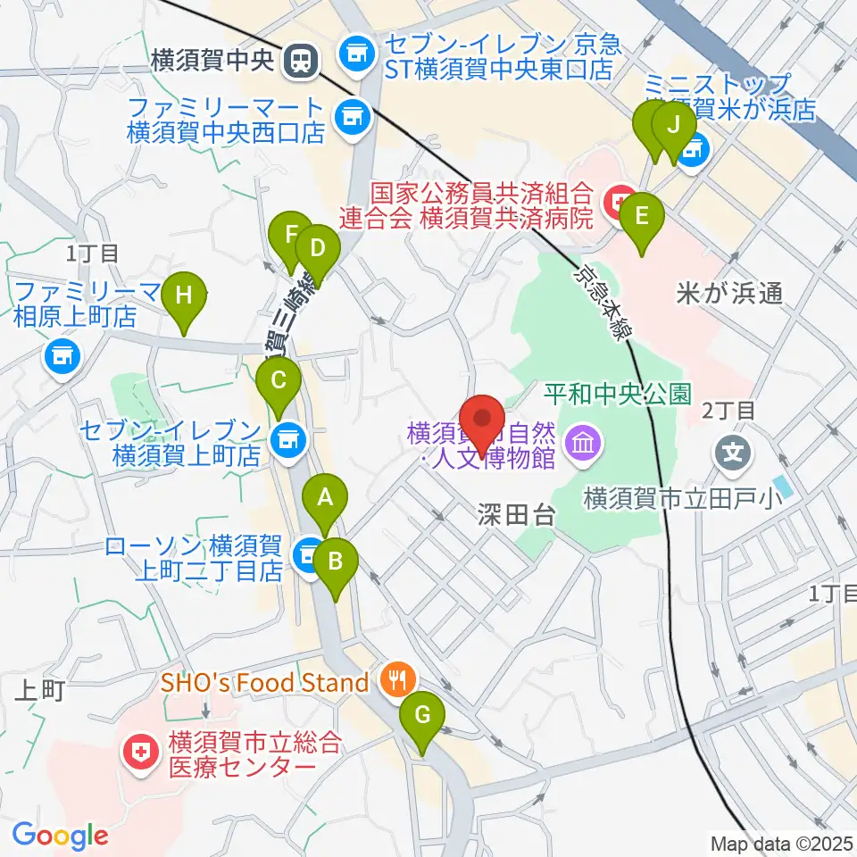 横須賀市文化会館周辺のカフェ一覧地図
