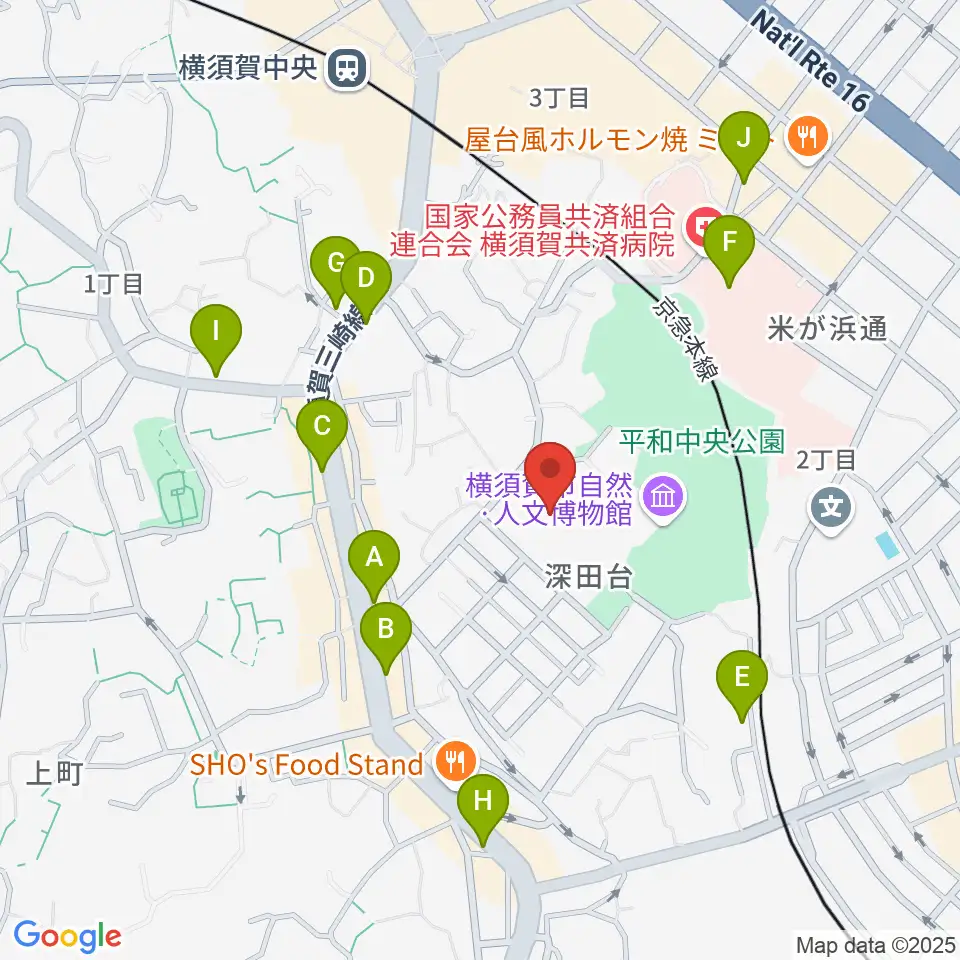 横須賀市文化会館周辺のカフェ一覧地図
