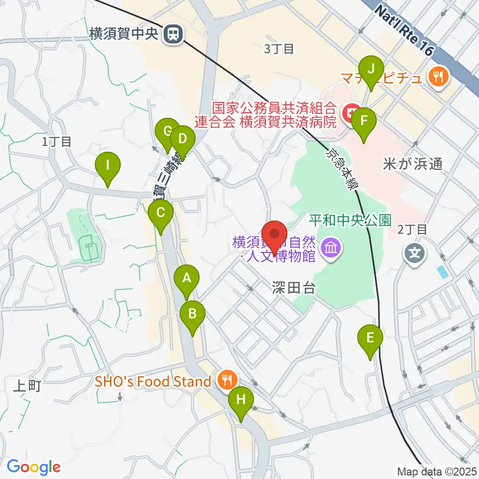 横須賀市文化会館周辺のカフェ一覧地図