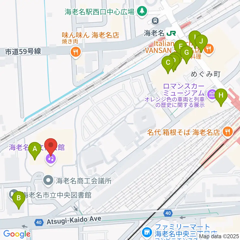 海老名市文化会館周辺のカフェ一覧地図