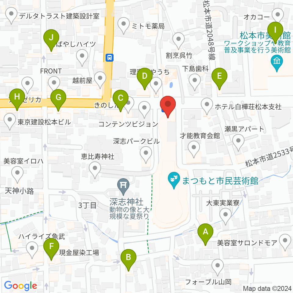 まつもと市民芸術館周辺のカフェ一覧地図