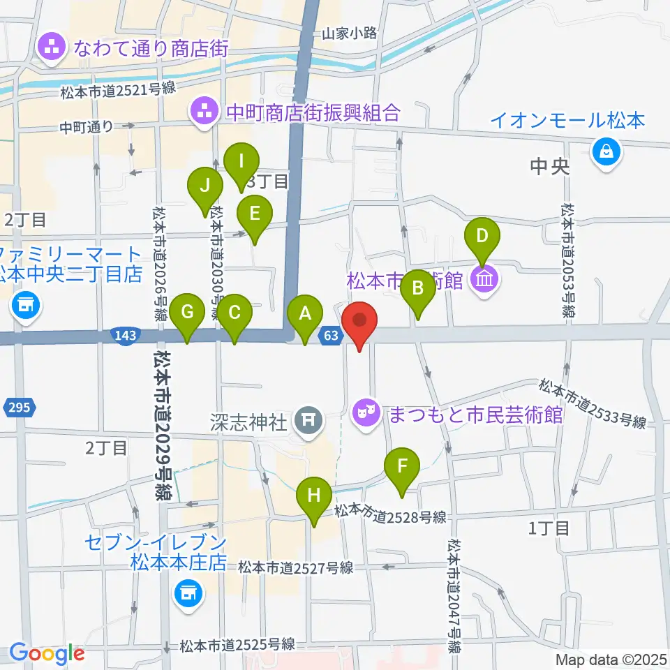 まつもと市民芸術館周辺のカフェ一覧地図