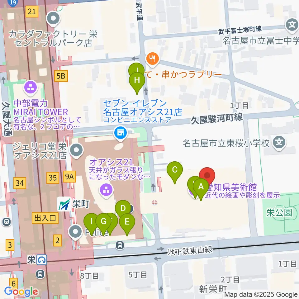 愛知県芸術劇場周辺のカフェ一覧地図
