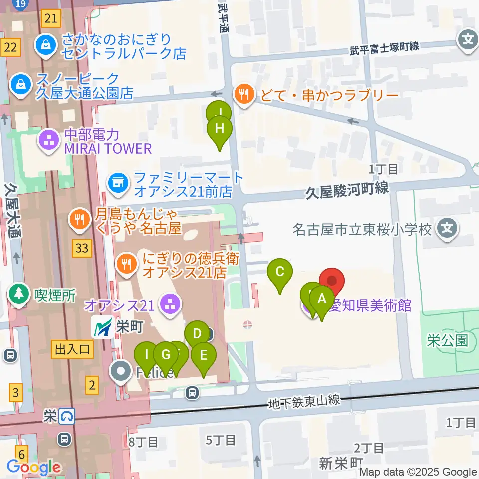 愛知県芸術劇場周辺のカフェ一覧地図