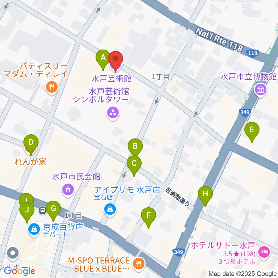 水戸芸術館周辺のカフェ一覧地図