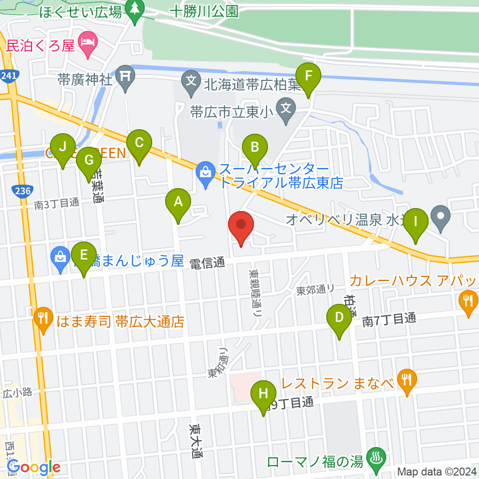 帯広メガストーン周辺のカフェ一覧地図