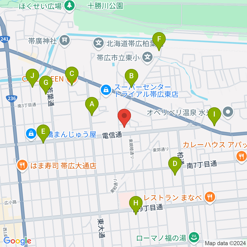 帯広メガストーン周辺のカフェ一覧地図