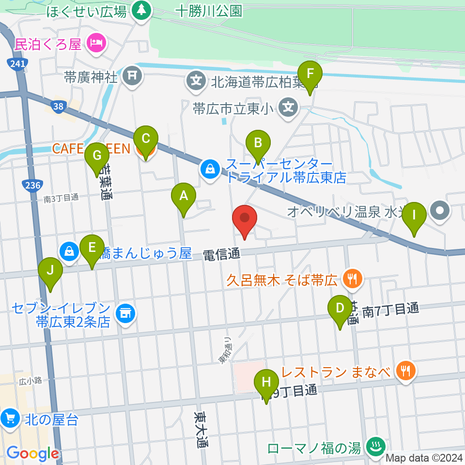 帯広メガストーン周辺のカフェ一覧地図