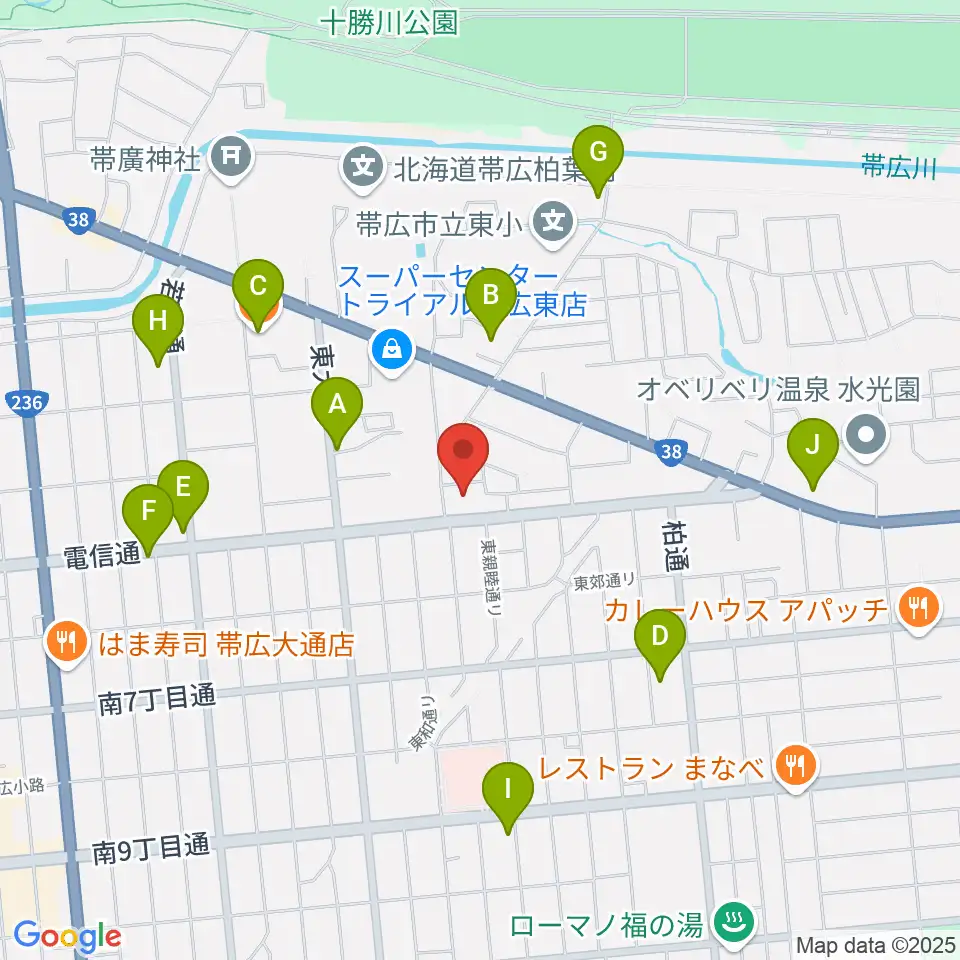 帯広メガストーン周辺のカフェ一覧地図