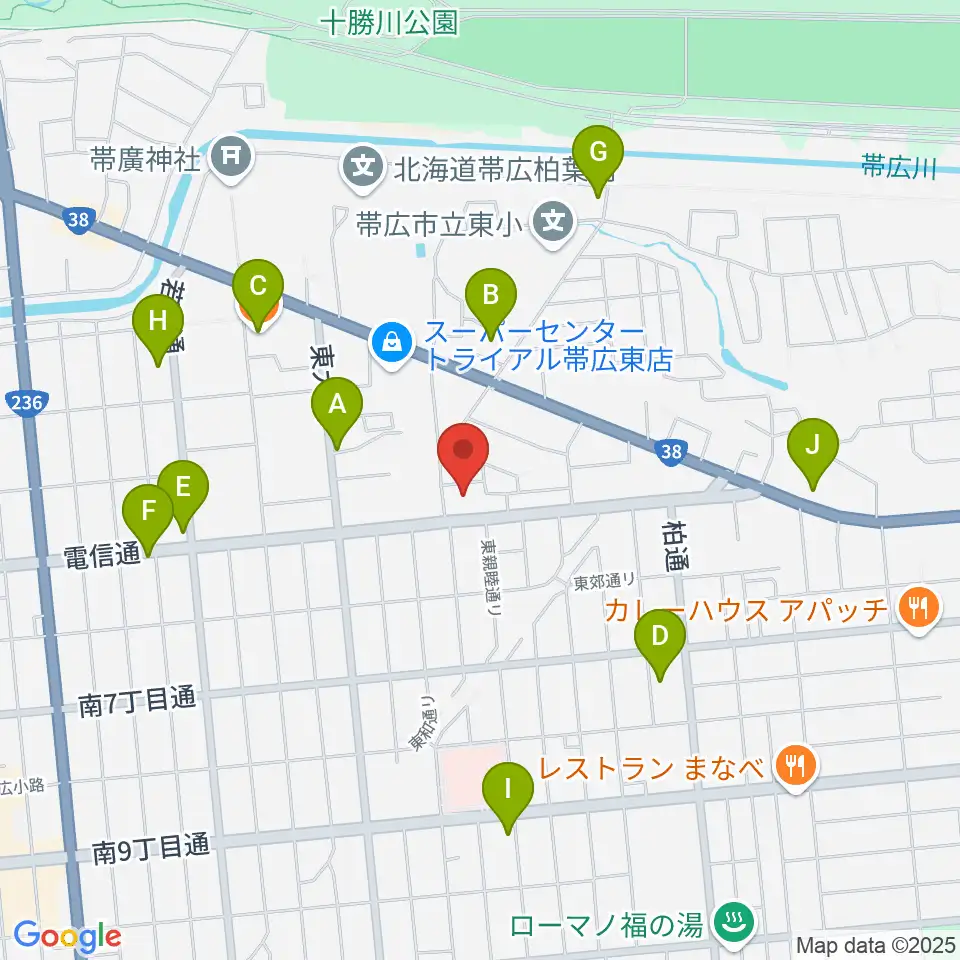 帯広メガストーン周辺のカフェ一覧地図