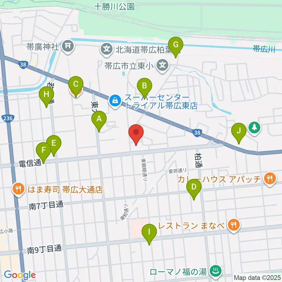 帯広メガストーン周辺のカフェ一覧地図