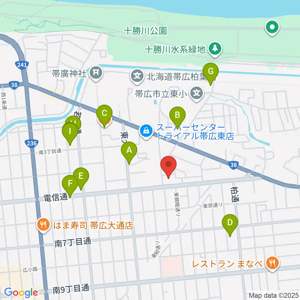 帯広メガストーン周辺のカフェ一覧地図