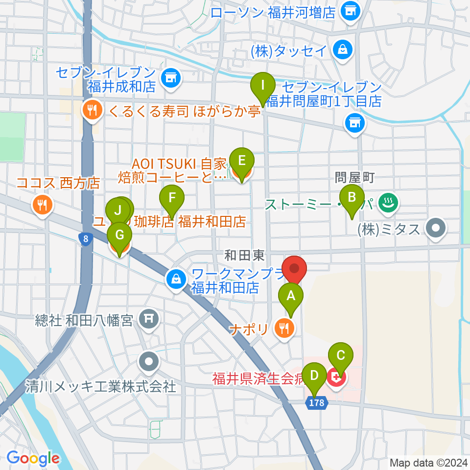 ふくい子どものための音楽教室周辺のカフェ一覧地図