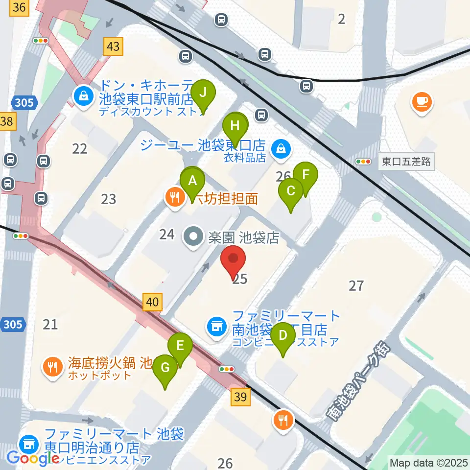クロサワ楽器池袋店 エレキ本館周辺のカフェ一覧地図