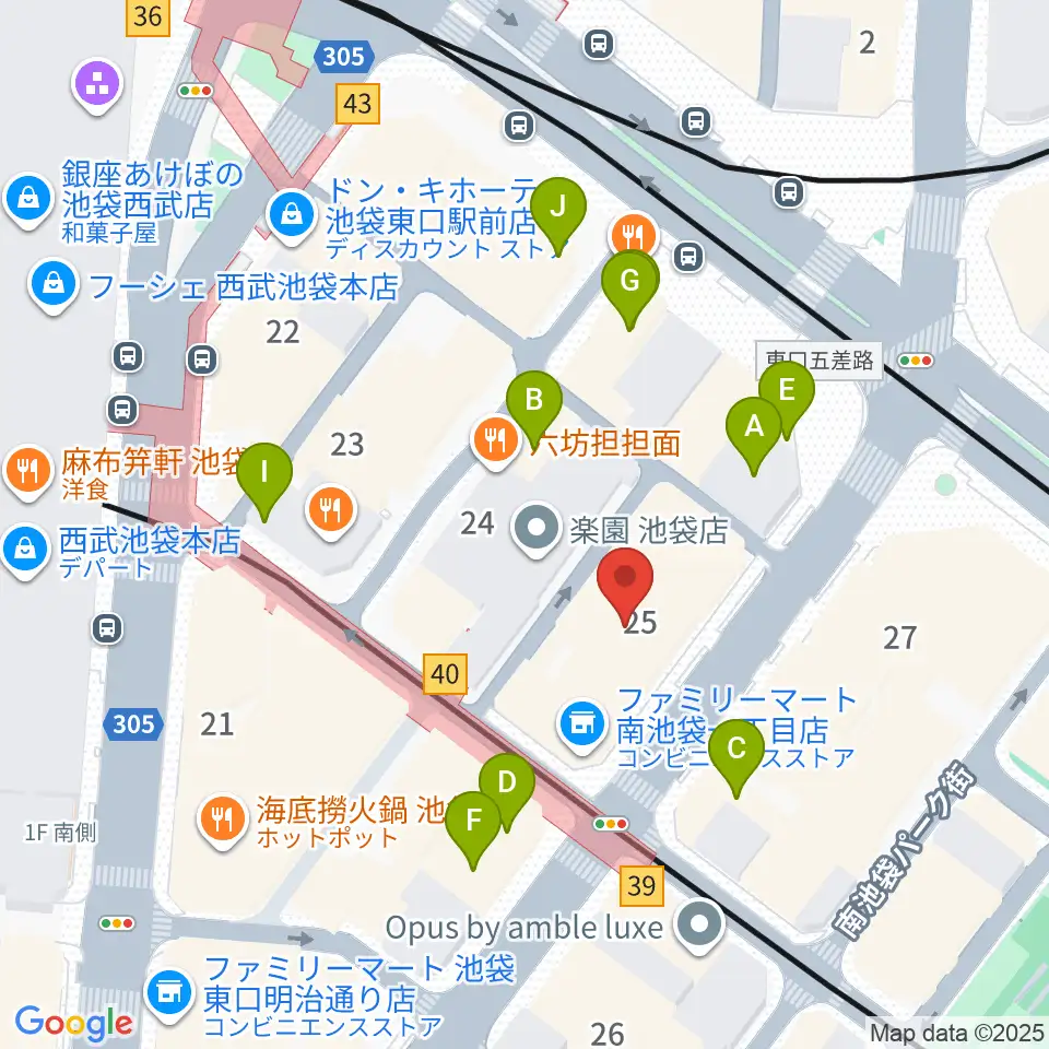 クロサワ楽器池袋店 エレキ本館周辺のカフェ一覧地図