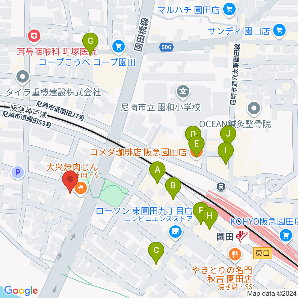 音楽教室アワーズ周辺のカフェ一覧地図