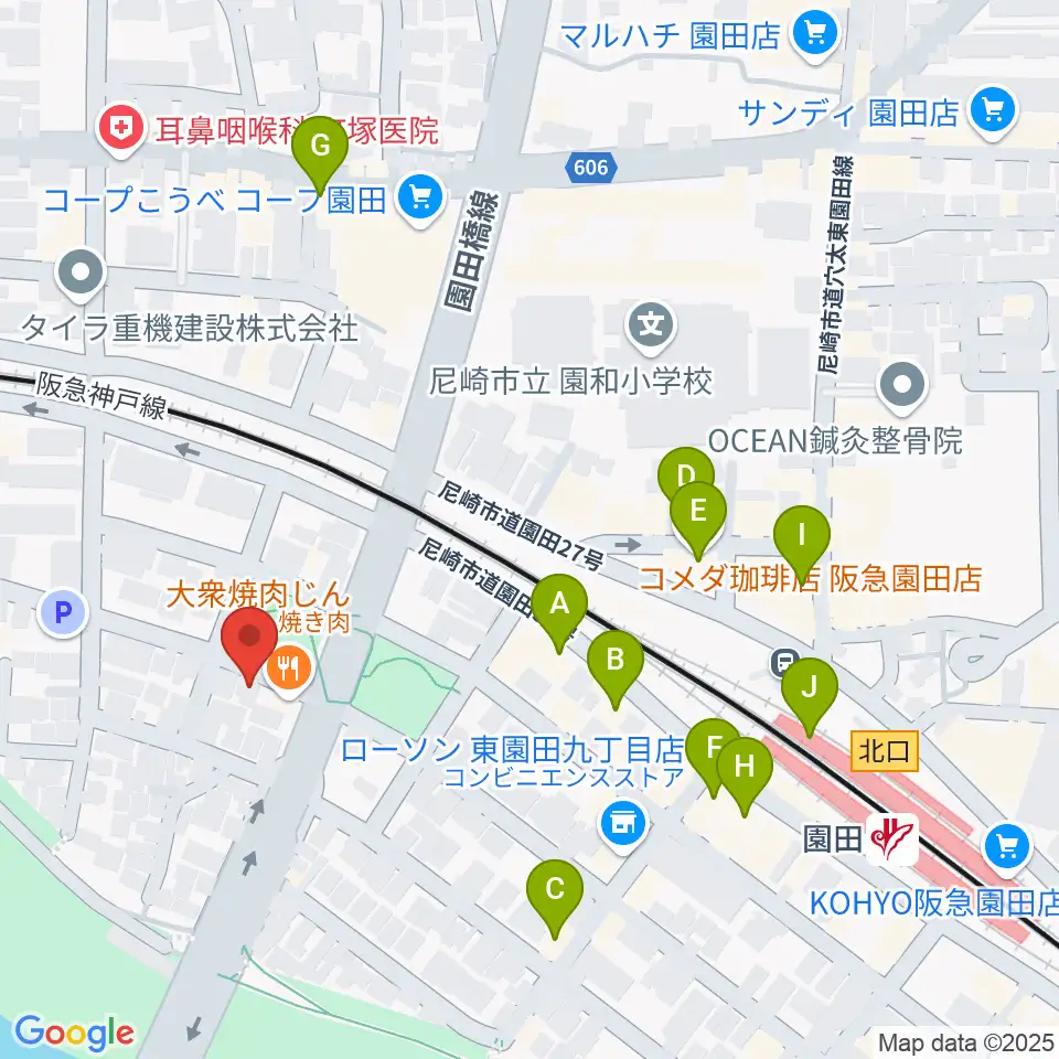 音楽教室アワーズ周辺のカフェ一覧地図