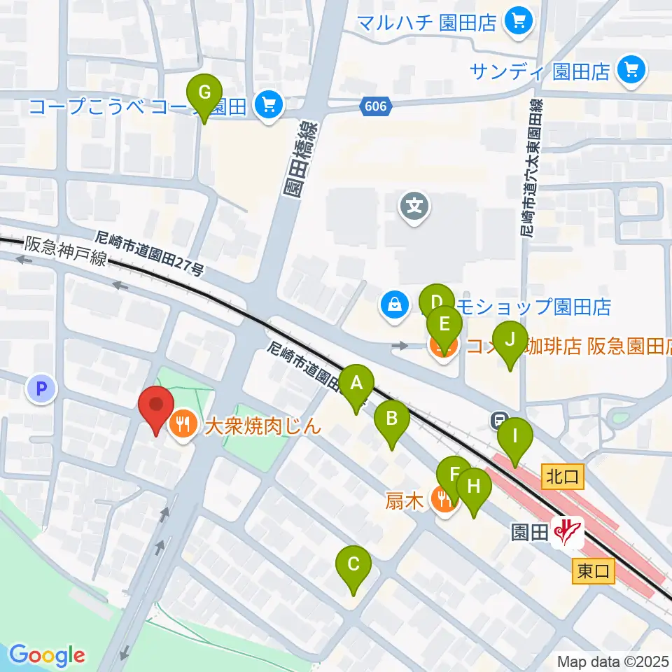 音楽教室アワーズ周辺のカフェ一覧地図
