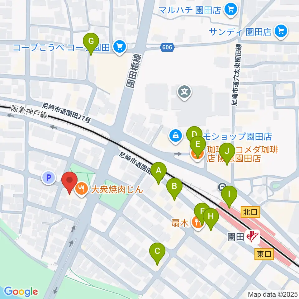 音楽教室アワーズ周辺のカフェ一覧地図