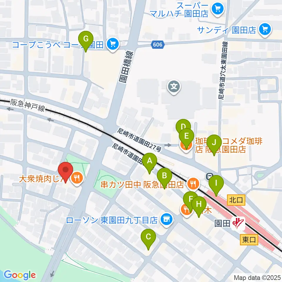 音楽教室アワーズ周辺のカフェ一覧地図