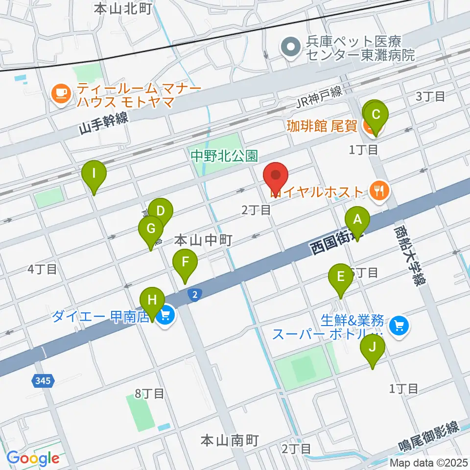 はな音楽教室周辺のカフェ一覧地図