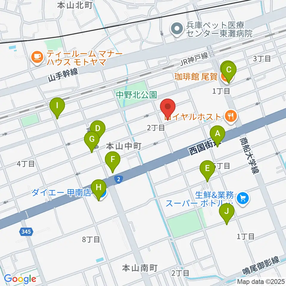はな音楽教室周辺のカフェ一覧地図