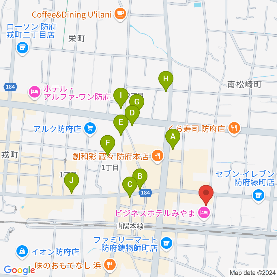 グランドミック タマシゲ楽器 緑町センター周辺のカフェ一覧地図