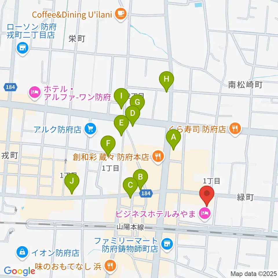 グランドミック タマシゲ楽器 緑町センター周辺のカフェ一覧地図