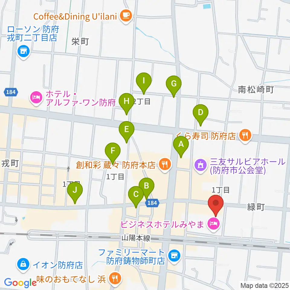 グランドミック タマシゲ楽器 緑町センター周辺のカフェ一覧地図