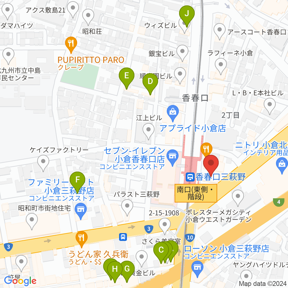 篠崎ミュージックアカデミー北九州校周辺のカフェ一覧地図