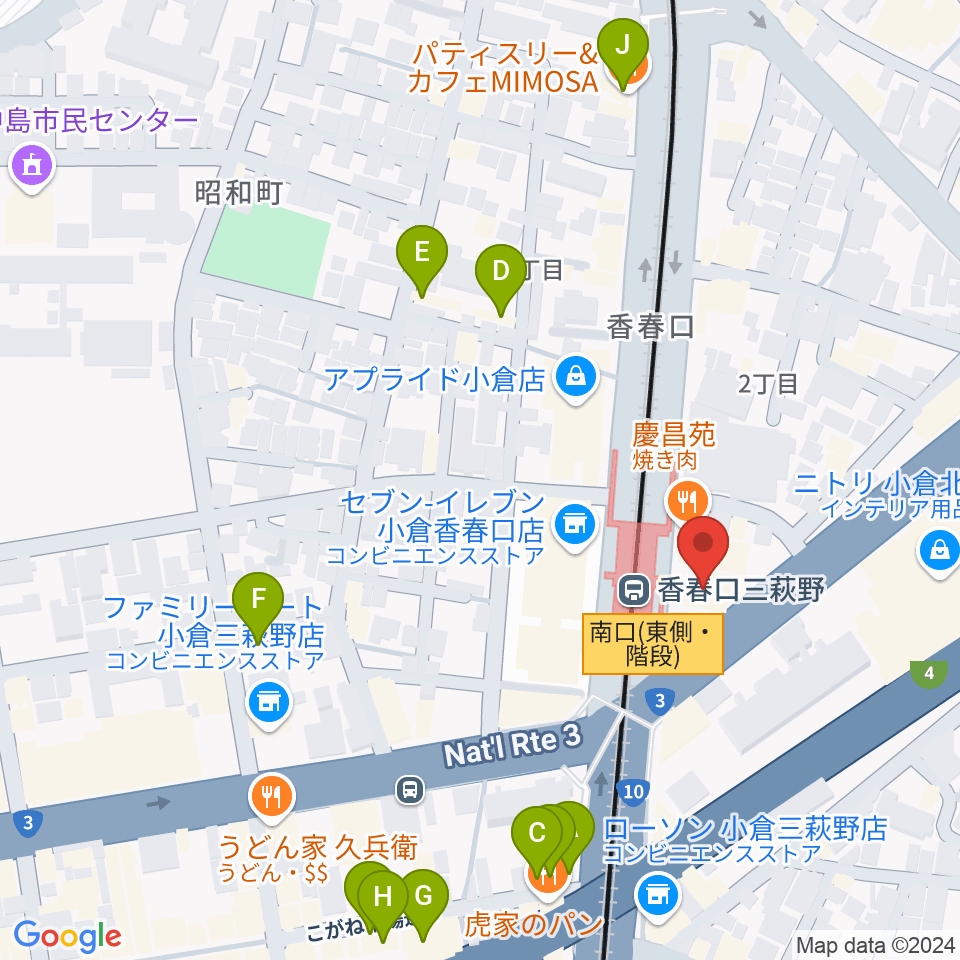 篠崎ミュージックアカデミー北九州校周辺のカフェ一覧地図