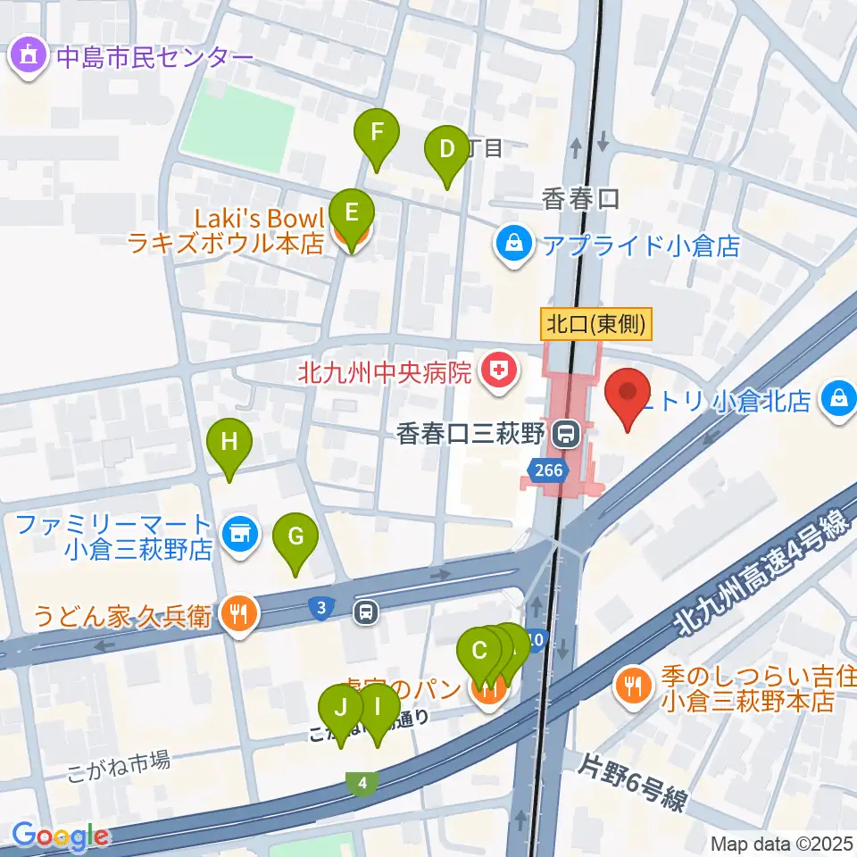 篠崎ミュージックアカデミー北九州校周辺のカフェ一覧地図