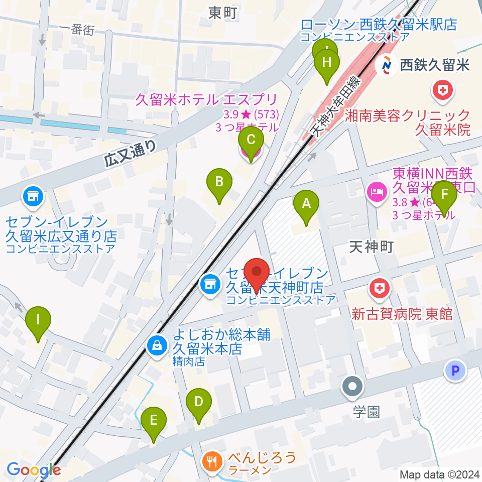 木下楽器店クルメセンター周辺のカフェ一覧地図